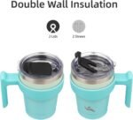 Konokyo 10 oz Tumbler with Handle and 2 Straw 2 Lid, Insulated Water Bottle Stainless Steel Vacuum Cup Reusable Travel Mug, Mint - Image 4