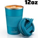 MOMSIV 12oz Travel Mug, Insulated Coffee Cup with Leakproof Lid, Travel Coffee Mug Vacuum Stainless Steel Double Walled Reusable Coffee Cup for Hot and Cold Water Coffee - Image 9