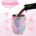 12oz Vacuum Insulated Wine Tumbler, Stainless Steel Flower Cup with Lid, Womens Birthday Friendship Christmas Gifts for Friend Coworkers Mom Teacher Sister Girlfriend Her Unique - Image 4