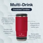 Chill and Brew Bluetooth Speaker Cup, Insulated Can and Bottle Holder for Hot or Cold Drinks, Double Wall Stainless Steel Drinkware, Fits 12 oz Cans or 14 oz Liquid, Red - Image 4