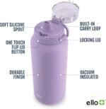 Ello Cooper 22oz Stainless Steel Water Bottle with Straw and Carry Handle, Double Walled and Vacuum Insulated Metal, Leak Proof Locking Lid with Soft Silicone Spout, Reusable, BPA Free, Lilac - Image 4