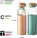 Snminetal 21oz Borosilicate Glass Water Bottle with Sleeve & Leakproof Lid - BPA Free Reusable Bottle for Gym,Office,Hiking - Reusable Glass Bottle Cu for Men and Women 2 Color (Pink+Green) - Image 3