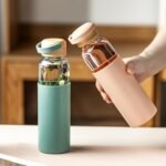 Snminetal 21oz Borosilicate Glass Water Bottle with Sleeve & Leakproof Lid - BPA Free Reusable Bottle for Gym,Office,Hiking - Reusable Glass Bottle Cu for Men and Women 2 Color (Pink+Green) - Image 5