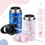 2 Pack Kids Water Bottle,14oz Stainless Steel Insulated Water Tumbler Leak-Proof,School Water Mug,Small and Portable,Suitable for Boys and Girls to Use(Blue dinosaur + Pink unicorn) - Image 5