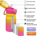 BJPKPK Water Bottle with Straw 14oz Insulated Water Bottles Reusable Stainless Steel Metal Thermal Flask with Leak Proof Lockable Lid and Carry Handle,Rainbow - Image 3