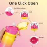 BJPKPK Water Bottle with Straw 14oz Insulated Water Bottles Reusable Stainless Steel Metal Thermal Flask with Leak Proof Lockable Lid and Carry Handle,Rainbow - Image 4