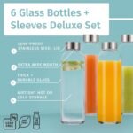 Glass Water Bottles 6 Pack With Sleeves and Stainless Steel Lids - 18oz Size - Leak Proof Caps, Reusable and Perfect For Travel and Storing Beverages Juice, Smoothies, Kombucha, Kefir, Tea - Image 3