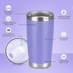 VQRRCKI 20 oz Tumbler Stainless Steel Tumblers Bulk with Lid Double Wall Insulated Coffee Tumbler Cups for Hot & Cold Drinks Powder Coated Travel Coffee Tumbler Mug Metal (Lavender, 12 pack) - Image 3