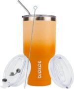 BJPKPK 30oz Stainless Steel Vacuum Insulated Tumbler Set Double Wall Travel Mug Coffee Cup with Metal Straws, Splashproof Lids,Coral - Image 3