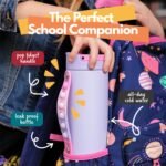 Elemental Iconic Kids Water Bottle for School - 100% Leak-Proof Insulated Water Bottles with Straw Lid & Pop-It Handle for Boys & Girls - Triple-Wall Insulated & BPA-Free, 14oz – Lilac Tie Dye - Image 3