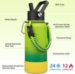 BJPKPK 32oz Insulated Water Bottles with 3 Lids, Paracord Handle & Non-slip Boot, Stainless Steel Metal Water Bottle,Reusable BPA Free Thermal Flasks, Tumblers, Bamboo Grove - Image 3