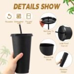 Honeydak 60 Pack Tumbler with Straw and Lid Bulk Cups for Gifts Glitter Plastic Coffee Cups 24-27 oz Reusable Water Bottle Iced Coffee Travel Mug Party Favors for Birthdays Travel (Black) - Image 3