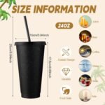 Honeydak 60 Pack Tumbler with Straw and Lid Bulk Cups for Gifts Glitter Plastic Coffee Cups 24-27 oz Reusable Water Bottle Iced Coffee Travel Mug Party Favors for Birthdays Travel (Black) - Image 5