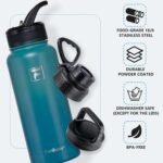 Fanhaw 32 oz Insulated Water Bottle – Portable Stainless Steel Flask with 3 Lids (Straw, Spout, Carabiner) | Leakproof, for Gym, Hiking, Work, Travel & Everyday Use (Green Blue) - Image 4