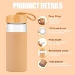 Tronco 20 oz Glass Water Bottles with Lids, Reusable Borosilicate Glass Bottles with Bamboo Lid & Non-Slip Silicone Sleeve for Gym, Hiking, Men and Women, Leak-Proof, BPA-Free, Dishwasher Safe - Image 4