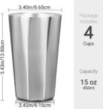 Beasea Stainless Steel Cups 15 oz, 4 Pack Large Stackable Double Wall Insulated Stainless Steel Tumbler Bulk for Drinking Metal Pint Glasses Tin Cups Home Restaurant Office Party Camping - Image 3
