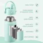 COKTIK 2 Pack Kids Water Bottle with Straw, 14oz Insulated Stainless Steel Tumbler, Leak-Proof Locking Lid for School, Lunchbox, Outdoor Sports, Case with Shoulder Strap(2 Pack, Blue+Mint Green) - Image 4