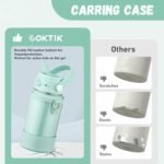 COKTIK 2 Pack Kids Water Bottle with Straw, 14oz Insulated Stainless Steel Tumbler, Leak-Proof Locking Lid for School, Lunchbox, Outdoor Sports, Case with Shoulder Strap(2 Pack, Blue+Mint Green) - Image 6