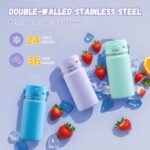 COKTIK 2 Pack Kids Water Bottle with Straw, 14oz Insulated Stainless Steel Tumbler, Leak-Proof Locking Lid for School, Lunchbox, Outdoor Sports, Case with Shoulder Strap(2 Pack, Blue+Mint Green) - Image 7