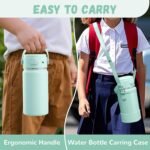 COKTIK 2 Pack Kids Water Bottle with Straw, 14oz Insulated Stainless Steel Tumbler, Leak-Proof Locking Lid for School, Lunchbox, Outdoor Sports, Case with Shoulder Strap(2 Pack, Blue+Mint Green) - Image 8