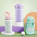 COKTIK 2 Pack Kids Water Bottle with Straw, 14oz Insulated Stainless Steel Tumbler, Leak-Proof Locking Lid for School, Lunchbox, Outdoor Sports, Case with Shoulder Strap(2 Pack, Blue+Mint Green) - Image 9