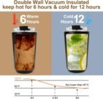 PHILORN Travel Mug Spill Proof - 12 OZ Insulated Coffee Cup With Lid, Black Stainless Steel Coffee Mug with Double Wall, For Hot and Cold Drinks - Image 3