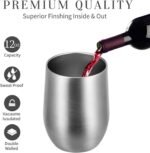 MEWAY 12oz/4 Pack Wine Tumbler Glasses with Lid - Stemless Double Wall Vacuum Stainless Steel Travel Tumbler - Keeping Cold & Hot for Wine,Coffee,Cocktails,Drinks-Family and Gifts (Silver,Set of 4) - Image 3