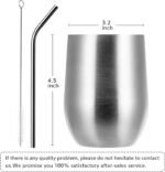 MEWAY 12oz/4 Pack Wine Tumbler Glasses with Lid - Stemless Double Wall Vacuum Stainless Steel Travel Tumbler - Keeping Cold & Hot for Wine,Coffee,Cocktails,Drinks-Family and Gifts (Silver,Set of 4) - Image 5