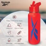Reebok Stainless Steel Water Bottle With Straw Cap & Athletic Design - Insulated Water Bottles 32 oz - Double Wall Vacuum Insulated Sports Water Bottle With Straw, BPA Free (Red with Blue Vector) - Image 4