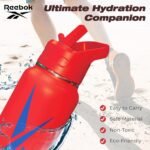 Reebok Stainless Steel Water Bottle With Straw Cap & Athletic Design - Insulated Water Bottles 32 oz - Double Wall Vacuum Insulated Sports Water Bottle With Straw, BPA Free (Red with Blue Vector) - Image 5