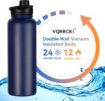 VQRRCKI 40 oz Insulated Water Bottle with Straw, Stainless Steel Sports Water Bottles with 2 Lids (Straw and Wide Mouth lid), Double Wall Vacuum, Leakproof, BPA-Free, Blue - Image 3
