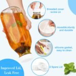 Liter Glass Milk Bottles w 100% Airtight Heavy Duty Screw Lid & 2 Dispenser- 6 Pack 32 Oz Drinking Jars - Food Grade Glass Bottles for Milk, Honey, Jam - Dishwasher Safe(Extra 2 Lids and Stickers) - Image 3