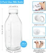 Liter Glass Milk Bottles w 100% Airtight Heavy Duty Screw Lid & 2 Dispenser- 6 Pack 32 Oz Drinking Jars - Food Grade Glass Bottles for Milk, Honey, Jam - Dishwasher Safe(Extra 2 Lids and Stickers) - Image 6