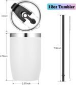VEGOND Stainless Steel 12 oz Tumblers bulk Vacuum Insulated Double Wall Travel Tumbler with Lid and Straw Reusable Tumbler, White 1 Pack - Image 5