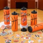 DI QIU REN 12 PCS Basketball Water Bottle Bulk with 300 PCS Stickers, 20 OZ Plastic Reusable Basketball Water Bottles for Boys, Squeeze Water Bottles Sports for Team - Image 6