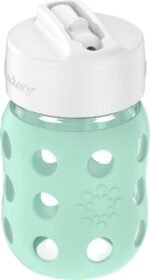 Lifefactory 8-Ounce Wide Neck Glass Baby Bottle with Protective Silicone Sleeve and Pivot Straw Cap, Mint (LG2241WMI4) - Image 4