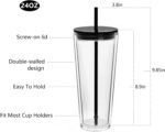 Suertestarry 24 oz Clear Tumblers with Lid and Straw, 3 Pack Plastic Tumblers, Reusable Double Wall Insulated Cups for Travel,Parties, Birthdays,Gifts(3, Transparent+Black+Green) - Image 3
