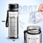 Lizhluzh Plastic Water Bottles, 28oz Clear Water Bottle with Measurements, Wide Mouth Water Bottle with Strap, Gym Water Bottles for Men (Grey) - Image 3
