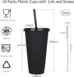 Alohastarttg 24 Pack Plastic Cups with Lids and Straws Reusable 24 oz Tumbler Iced Coffee Cup Travel Mug Custom Cups for Party, Mean Girls Party Favors Bulk Gifts for Adults (24, Black) - Image 3