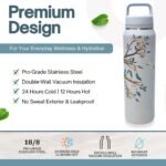 Farasi Tea Infuser Bottle for Loose Leaf Tea Insulated Stainless Steel Water Bottle Tumbler - Portable Coffee, Fruit, Loose Leaf Infuser Mug- Leakproof Blue Floral 24 oz - Image 5