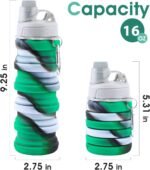 MAKERSLAND Collapsible Water Bottle for Adults, Boys, Students, Kids, Reusable Silicone Foldable Water Bottles for Travel Camping Hiking, Portable Sports Water Bottle,Green - Image 3