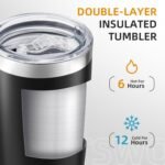 HZJSTSWQ 20 oz Tumbler Bulk with Lid Stainless Steel Insulated Tumblers Double Wall Vacuum Coffee Mug Powder Coated Tumbler Cups for Cold and Hot Drinks, Black, 6 pack - Image 3