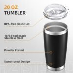 HZJSTSWQ 20 oz Tumbler Bulk with Lid Stainless Steel Insulated Tumblers Double Wall Vacuum Coffee Mug Powder Coated Tumbler Cups for Cold and Hot Drinks, Black, 6 pack - Image 4