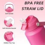 BJPKPK Water Bottle with Straw Lid, 32oz Vacuum Insulated Water Bottles, Metal Stainless Steel Thermo for Sports, Travel, BPA Free Leak Proof Thermo, Cups, Flasks, Tumblers,Cherry - Image 3