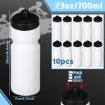 Sunnyray 10 Pcs Squeeze Sports Water Bottle 23 oz Reusable Blank Plastic Sports Water Bottle with Pull Top Cap for Adults Fitness Bike, Dishwasher Safe(White) - Image 3
