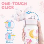 OLDLEY Kids Water Bottle 12oz Insulated Water bottle, Double Wall Stainless Steel Vacuum Bottle, Leak-Proof Sport Bottles for School Boys Girls,White Unicorn - Image 5