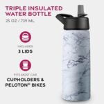 Triple-Insulated Stainless Steel Water Bottles with Straw, 25 Oz Reusable Insulated Water Bottles with 3 Lids, Metal Water Bottle for Travel, School, Sports, Gym/Men, Women & Kids (Marble White) - Image 3