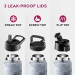 Triple-Insulated Stainless Steel Water Bottles with Straw, 25 Oz Reusable Insulated Water Bottles with 3 Lids, Metal Water Bottle for Travel, School, Sports, Gym/Men, Women & Kids (Marble White) - Image 5