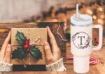 Personalized 40oz Tumbler Cup with Initials.Cup with Letter T 40oz Tumbler with Handle.Custom Tumbler Cup with Letter.Initial Monogram Tumbler Mug Gifts for Women Birthday Christmas. - Image 6
