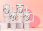 Personalized 40oz Tumbler Cup with Initials.Cup with Letter T 40oz Tumbler with Handle.Custom Tumbler Cup with Letter.Initial Monogram Tumbler Mug Gifts for Women Birthday Christmas. - Image 7